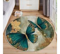 MLSOWM Tapis Rond de Papillons en Vol, Tapis Poil Court L'Esthétique De L'Âge d'or avec Bords Cousus, Antidérapant Lavable Carpet Descente de Lit pour Salon Chambre Salle a Manger Décor - 200cm, Vert