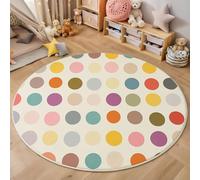 MLSOWM Tapis Rond de Points Colorés, Tapis Poil Court Enfant avec Bords Cousus, Antidérapant Lavable Carpet Descente de Lit pour Salon Chambre Salle a Manger Décor - 80cm, Crème