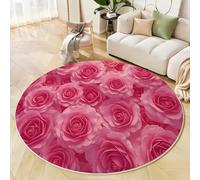 MLSOWM Tapis Rond Fleurs Romantiques 200cm Tapis à Poils Courts Rose De Rêve Descente de lit Antidérapant Lavable Carpette Décoratif pour Salon, Chambre à Coucher, Bureau, Salle à Manger, Rose