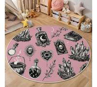 MLSOWM Tapis Rond Moderne du Milieu du Siècle 120cm Lavable Antidérapant Objets De Sorcellerie Tapis à Poils Courts Facile À Entretenir pour Salon Bureau Chambre Salle à Manger Decoration, Rose