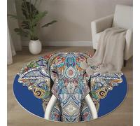 MLSOWM Tapis Rond Motifs Indiens Descente De Lit Mandala Éléphant Moquette Antidérapant Lavable à Poils Ras pour Chambre à Coucher, Salle a Manger, Salon, Table Basse - 100 cm - Bleu Foncé
