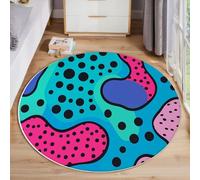 MLSOWM Tapis Rond Pop Art 200cm Lavable Antidérapant Géométrie des Points Tapis à Poils Courts Facile À Entretenir pour Salon Bureau Chambre Salle à Manger Decoration, Bleu