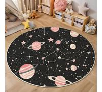 MLSOWM Tapis Rond Rose 120cm Tapis de Sol à Poils Courts Planètes Et Constellations Doux et Antidérapant Carpette Espace Dessin Animé 0.6 cm Moquette pour Salon, Chambre d'enfant ou Bureau Décoration