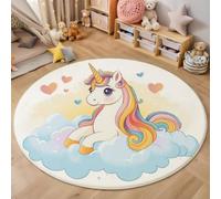 MLSOWM Tapis Rond Salon Amour du Cheval Blanc 100cm Tapis de Sol Décoration Style Conte De Fées Onirique Antidérapant Lavable en Machine pour Salle à Manger, Chambre d’Enfant, Nurserie, Blanc