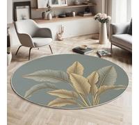 MLSOWM Tapis Rond Salon Feuilles De Bananier Peintes À La Main, 120cm Tapis de Sol Art en Relief 3D Antidérapant Doux avec Bords Cousus pour Chambre Bureau L'intérieur Décorer, Couleur Œuf De Canard