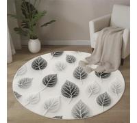 MLSOWM Tapis Rond Salon Feuilles Noires Et Blanches, 180cm Tapis de Sol Veines Végétales Antidérapant Doux avec Bords Cousus pour Chambre Bureau L'intérieur Décorer, Gris