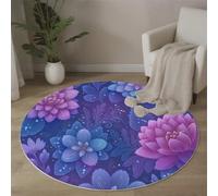 MLSOWM Tapis Rond Salon Fleurs De Rêve, 80cm Tapis de Sol Plantes Et Fleurs Antidérapant Doux avec Bords Cousus pour Chambre Bureau L'intérieur Décorer, Indigo