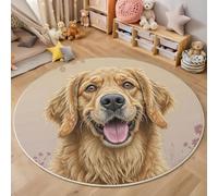 MLSOWM Tapis Rond Salon Golden Retriever, 120cm Tapis de Sol Chien Mignon Antidérapant Doux avec Bords Cousus pour Chambre Bureau L'intérieur Décorer, Brun