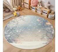 MLSOWM Tapis Rond Salon Scène De Neige De Noël, 180cm Tapis de Sol Pays des Merveilles Hivernales Antidérapant Doux avec Bords Cousus pour Chambre Bureau L'intérieur Décorer, Gris