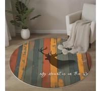 MLSOWM Tapis Rond Salon Style Campagnard Descente De Lit à Poils Courts Silhouette De Cerf Tapis de Sol Décoration Antidérapant pour Salon Chambre Terrasse Salle à Manger, 180cm, Bleu