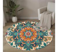 MLSOWM Tapis Rond Style Animé Tapis à Poil Court Les Indiens Antidérapant, Lavable pour Chambre à Coucher, Salle à Manger, Dortoir, Descente de lit Decoration, 120cm, Bleu-Vert