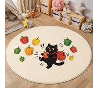 MLSOWM Tapis Rond Style Ludique Et Exploratoire de Chambre d'enfant Tapis à Poils Courts Poivron Black Cat - Doux- Antidérapant - Facile d'entretien pour Salon, Lit, Coins de Jeu,