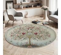 MLSOWM Tapis Rond Superbe Bordure Descente De Lit Fleurs Et Plantes Moquette Antidérapant Lavable à Poils Ras pour Chambre à Coucher, Salle a Manger, Salon, Table Basse - 160cm - Beige Gris