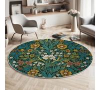 MLSOWM Tapis Rond Victoria Descente De Lit Fleurs De Vigne Moquette Antidérapant Lavable à Poils Ras pour Chambre à Coucher, Salle a Manger, Salon, Table Basse - 100cm - Bleu-Vert