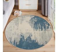 MLSOWM Tapis Ronde Résumé Moderne - Diamètre 160cm Tapis à Poils Courts Texture du Béton Antidérapant Lavable pour Salon, Descente de Lit, Chambre d'enfant, Salle à Manger, Gris Bleu