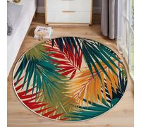 MLSOWM Tapis Ronde Thème De La Plage - Diamètre 100cm Tapis à Poils Courts Feuilles De Palmier Antidérapant Lavable pour Salon, Descente de Lit, Chambre d'enfant, Salle à Manger, Vert