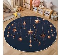 MLSOWM Tapis Ronde Thème De Noël - Diamètre 100cm Tapis à Poils Courts Étoile Antidérapant Lavable pour Salon, Descente de Lit, Chambre d'enfant, Salle à Manger, Bleu Foncé