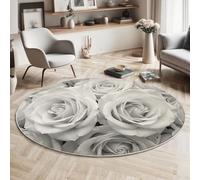 MLSOWM Tapis Salon Rond Bouquet Simple 120cm, Tapis à Poils Ras Bouquet De Roses Moquette Ronds Antidérapant et Lavable en Machine, Moelleux et Doux pour Chambre Descente de Lit, Gris Clair
