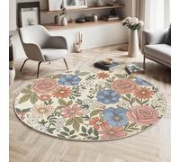 MLSOWM Tapis Salon Rond Fleurs 3D 200cm, Tapis à Poils Ras Rose en Relief Moquette Ronds Antidérapant et Lavable en Machine, Moelleux et Doux pour Chambre Descente de Lit, Gris