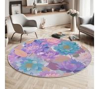 MLSOWM Tapis Salon Rond Fleurs Aquarelles 100cm, Tapis à Poils Ras Magnifiques Nénuphars Moquette Ronds Antidérapant et Lavable en Machine, Moelleux et Doux pour Chambre Descente de Lit, Rose-Violet