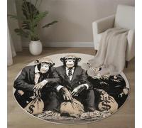 MLSOWM Tapis Salon Rond Graffiti De Rue 120cm, Tapis à Poils Ras Chimpanzé en Costume Moquette Ronds Antidérapant et Lavable en Machine, Moelleux et Doux pour Chambre Descente de Lit, Gris