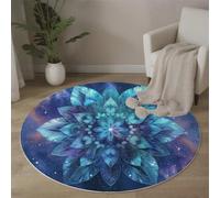 MLSOWM Tapis Salon Rond Mandala 120cm Tapis de Chambre Rond Corps Célestes Et Galaxies Lavable Antidérapant Moquette Ronds pour Salon Chambre Enfant & Salle À Manger, Bleu