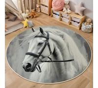 MLSOWM Tapis Salon Rond Texture De Déchets 180cm, Tapis à Poils Ras Élégant Cheval Blanc Moquette Ronds Antidérapant et Lavable en Machine, Moelleux et Doux pour Chambre Descente de Lit, Gris Clair