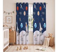 MLSOWM Thème Spatial Rideau Occultant Thermique Isolant Anti Chaleur, Lot de 2 Rideaux Fenêtre Opaques à Oeillets Fusées Et Navette Spatiale, Dressing Salon Chambre,140x175cm, Bleu Marine