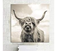 MLSWW Tableau décoratif sur Toile Toile de Vache Highland Noir et Blanc, Impression sur Toile et Poster, Peinture sur Toile, Chambre d'enfant décoration Murale nordique-60x80cm