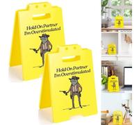 Mlthcig Hold on Partner I'm Overstimulated Sign, Humorous Desk Sign, Funny Office Desks Cubicle Decor Workplace Decoration Funny Mini Warning Plaque, Gift for Employee Coworkers and Friends(2PCS)