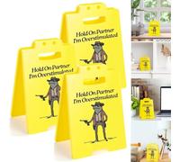 Mlthcig Hold on Partner I'm Overstimulated Sign, Humorous Desk Sign, Funny Office Desks Cubicle Decor Workplace Decoration Funny Mini Warning Plaque, Gift for Employee Coworkers and Friends(3PCS)