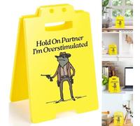 Mlthcig Hold on Partner I'm Overstimulated Sign, Humorous Desk Sign, Funny Office Desks Cubicle Decor Workplace Decoration Funny Mini Warning Plaque, Gift for Employee Coworkers and Friends(1PC)