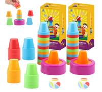 Mlthcig Jeu De Compétition De Gobelets sur Table, Jeu De Gobelets à Empiler Rapidement for Briser La Glace, Mini-Jenga, Défi Rapide Colorés Et Correspondance des Couleurs(2 Set)