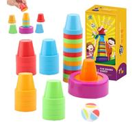 Mlthcig Jeu De Compétition De Gobelets sur Table, Jeu De Gobelets à Empiler Rapidement for Briser La Glace, Mini-Jenga, Défi Rapide Colorés Et Correspondance des Couleurs(1 Set)