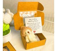 Mlthcig Little Bear in Box, My Little Worry Bear in a Box, Pocket Bears Hug, Handmade Mini Plush Teddy Bears with Hat, Send a Friend Stuffed Animals Sympathy Gift with Inspirational Card(Blanc)
