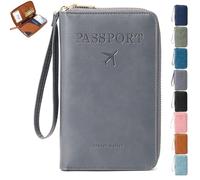 Mlthcig Rowgins RFID Passport Holder for Travel, Multi-Functional RFID Passport Wallet Women Men Anti Theft Leather Pouch Waterproof Purse with Safe Zipper for Credit Cards, Tickets(Gray)