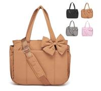 Mlthcig Smart Crush Bow Tote Fluffy & Lightweight Crush Bow Pink Quilted Bags for Women Work Shoulder Handbag(Marron)