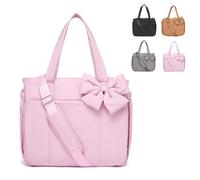 Mlthcig Smart Crush Bow Tote Fluffy & Lightweight Crush Bow Pink Quilted Bags for Women Work Shoulder Handbag(Pink)