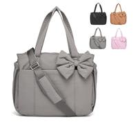 Mlthcig Smart Crush Bow Tote Fluffy & Lightweight Crush Bow Pink Quilted Bags for Women Work Shoulder Handbag(Gray)