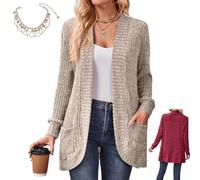 Mlthcig Womens Long Cardigan Lightweight Sweater Long Sleeve Open Front Casual Knit Sweaters with Pockets Jacket Cozy Light(Apricot Color,XXL)