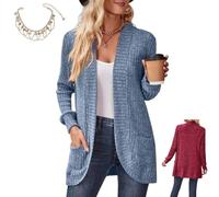 Mlthcig Womens Long Cardigan Lightweight Sweater Long Sleeve Open Front Casual Knit Sweaters with Pockets Jacket Cozy Light(Blue,M)
