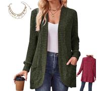 Mlthcig Womens Long Cardigan Lightweight Sweater Long Sleeve Open Front Casual Knit Sweaters with Pockets Jacket Cozy Light(Vert,XL)