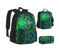MLTRFGJ Abalone Nacre Ensemble sac à dos 3 pièces avec sac à dos, trousse à crayons et sac à déjeuner, Noir , Taille unique, Cartable