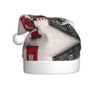 MLTRFGJ Chapeaux de Noël rouges imprimés London Street pour adultes, fournitures de fête festives pour Noël et Nouvel An
