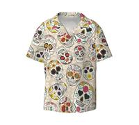 MLTRFGJ Chemise à manches courtes pour homme avec imprimé tête de mort mexicaine décontractée à col cubain doux et respirant, Crâne mexicain., L