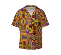 MLTRFGJ Chemise décontractée à manches courtes pour homme avec col cubain et motif ethnique africain, douce et respirante, Noir , XXL