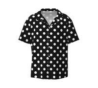 MLTRFGJ Chemise décontractée à manches courtes pour homme avec col cubain imprimé mauvais œil, douce et respirante, Pois noirs et blancs., L