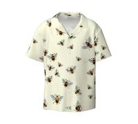 MLTRFGJ Chemise décontractée à manches courtes pour homme avec col cubain imprimé mauvais œil, douce et respirante, Honey Bee., L