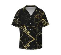 MLTRFGJ Chemise décontractée à manches courtes pour homme avec col cubain imprimé mauvais œil, douce et respirante, Marbre noir et doré., 3XL