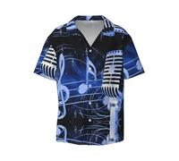 MLTRFGJ Chemise décontractée à manches courtes pour homme avec col cubain imprimé mauvais œil, douce et respirante, Microphone avec notes de musique, XL